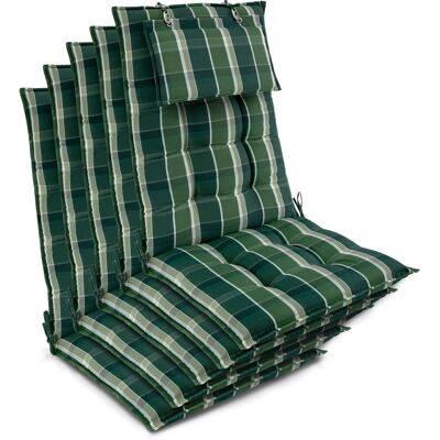 Beautissu 5er Set Sun-HL Hochlehner Auflage 120x50x8cm Grün-Kariert Beautissu 5er Set Sun-HL Hochlehner Auflage 120x50x8cm Grün-Kariert
