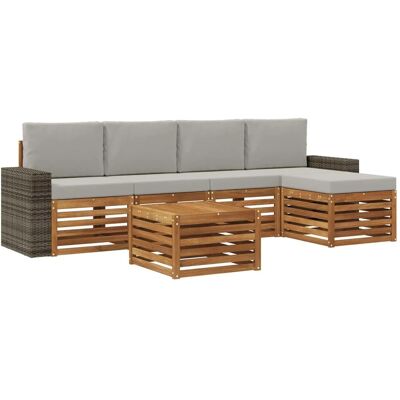 vidaXL Outdoor-Sofagarnitur mit Kissen 6 Stk Natur und Hellgrau 3384277 vidaXL Outdoor-Sofagarnitur mit Kissen 6 Stk Natur und Hellgrau 3384277
