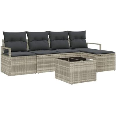 vidaXL Garten-Sofa-Set 6-Tlg Hellgrau Poly Rattan 3346352 vidaXL Garten-Sofa-Set 6-Tlg Hellgrau Poly Rattan 3346352