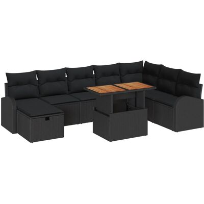 vidaXL Garten-Sofa-Set Höhenverstellbar 9-Tlg Schwarz Poly Rattan 3361317 vidaXL Garten-Sofa-Set Höhenverstellbar 9-Tlg Schwarz Poly Rattan 3361317