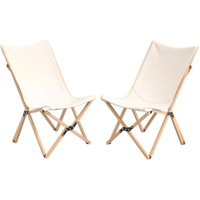 Costway 2er Set Campingstuhl Faltbar Bambusgestell Beige Costway 2er Set Campingstuhl Faltbar Bambusgestell Beige