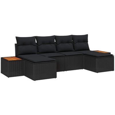 vidaXL Gartensofa-set mit Kissen 6-Tlg Schwarz Poly-Rattan 3356808 vidaXL Gartensofa-set mit Kissen 6-Tlg Schwarz Poly-Rattan 3356808