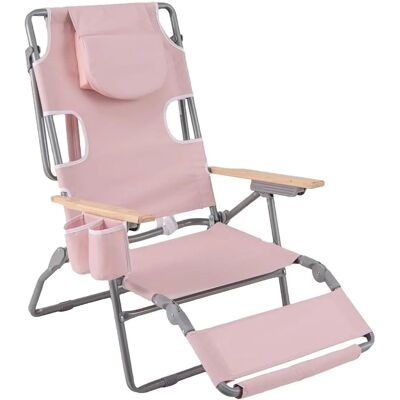 Costway Strandstuhl Klappbar mit Fußteil Verstellbarer Rückenlehne Rosa Costway Strandstuhl Klappbar mit Fußteil Verstellbarer Rückenlehne Rosa