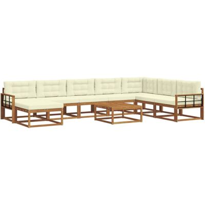 vidaXL Outdoor-Sofagarnitur mit Kissen 9-Tlg Natur und Creme 3368043 vidaXL Outdoor-Sofagarnitur mit Kissen 9-Tlg Natur und Creme 3368043