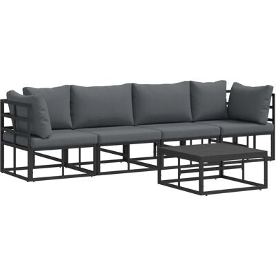 vidaXL Garten-Sofa-Set mit Kissen 5-Tlg Schwarz Aluminium 3378843 vidaXL Garten-Sofa-Set mit Kissen 5-Tlg Schwarz Aluminium 3378843
