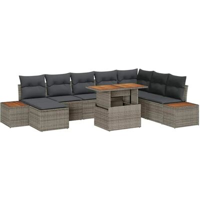 vidaXL Garten-Sofa-Set mit Speicher 9-Tlg Grau Poly Rattan 3358833 vidaXL Garten-Sofa-Set mit Speicher 9-Tlg Grau Poly Rattan 3358833