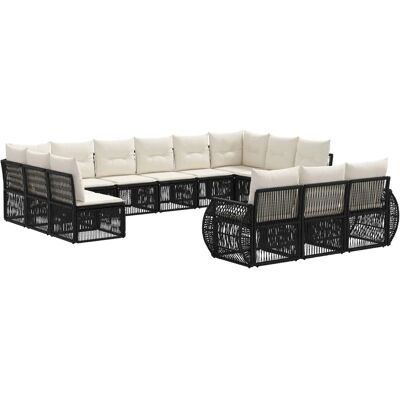 vidaXL Gartensofa-Set 13-Tlg Schwarz und Cremeweiß Poly-Rattan 3435568 vidaXL Gartensofa-Set 13-Tlg Schwarz und Cremeweiß Poly-Rattan 3435568