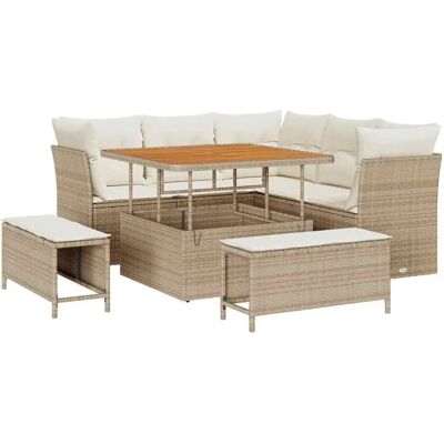 vidaXL 8-Teiliges Garten-Sofa-Set mit Kissen in Beige aus Poly Rattan und Akazie 3361476 vidaXL 8-Teiliges Garten-Sofa-Set mit Kissen in Beige aus Poly Rattan und Akazie 3361476