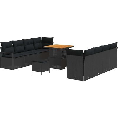 vidaXL 11-Teiliges Garten-Sofa-Set mit Kissen Schwarzes Poly Rattan und Akazie 3362494 vidaXL 11-Teiliges Garten-Sofa-Set mit Kissen Schwarzes Poly Rattan und Akazie 3362494