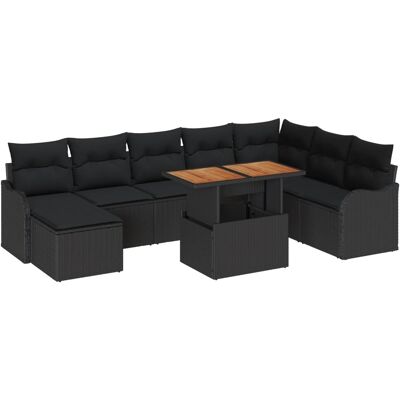 vidaXL 9-Teiliges Garten-Sofa-Set mit Kissen Schwarz Poly Rattan 3358235 vidaXL 9-Teiliges Garten-Sofa-Set mit Kissen Schwarz Poly Rattan 3358235