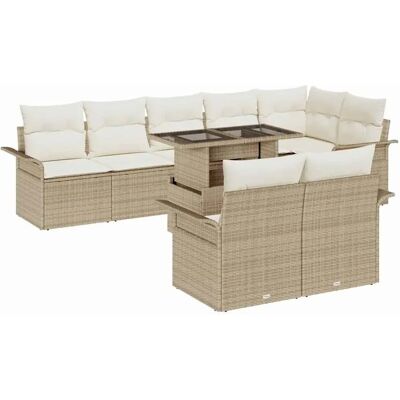 vidaXL Garten-Sofa-Set mit Kissen mit Speicher 9-Tlg Beige Poly Rattan 3357044 vidaXL Garten-Sofa-Set mit Kissen mit Speicher 9-Tlg Beige Poly Rattan 3357044