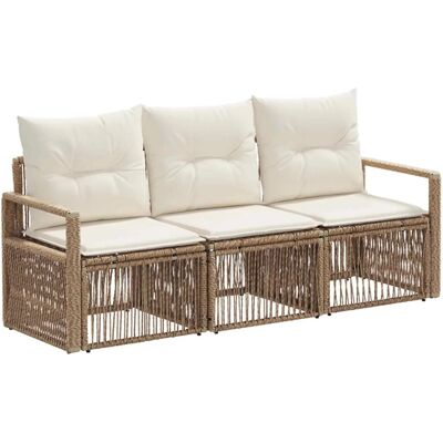 vidaXL Gartensofa-Set 3-Tlg Beige Poly-Rattan 3435630 vidaXL Gartensofa-Set 3-Tlg Beige Poly-Rattan 3435630