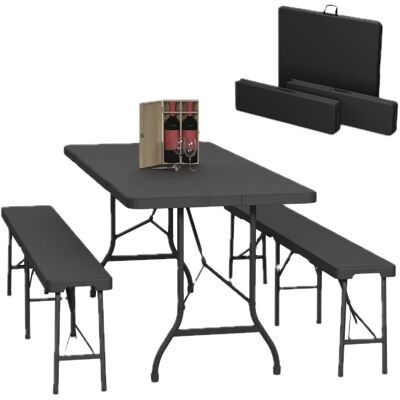 Relaxdays Gartentisch-Set - 180 cm, Schwarz - Klappbar, 3-teilig Relaxdays Gartentisch-Set - 180 cm, Schwarz - Klappbar, 3-teilig