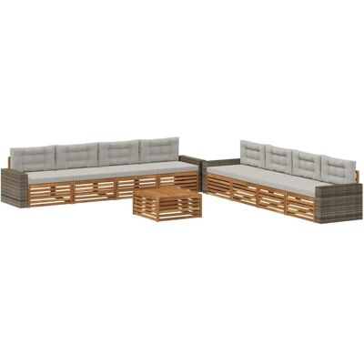 vidaXL Outdoor-Sofagarnitur 9 Stk Natur und Hellgrau Polyester 3383189 vidaXL Outdoor-Sofagarnitur 9 Stk Natur und Hellgrau Polyester 3383189