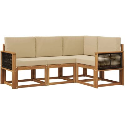 vidaXL Outdoor-Sofagarnitur mit Kissen 4 Stk Natur und Beige Polyester 3385174 vidaXL Outdoor-Sofagarnitur mit Kissen 4 Stk Natur und Beige Polyester 3385174