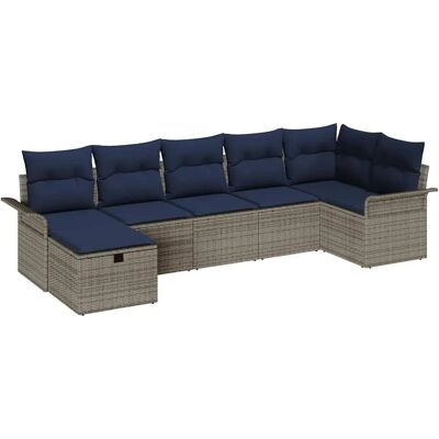 vidaXL Garten-Sofa-Set mit Kissen mit Speicher 7 Stk Grau Poly Rattan 3360236 vidaXL Garten-Sofa-Set mit Kissen mit Speicher 7 Stk Grau Poly Rattan 3360236