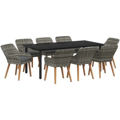 vidaXL 9-Teiliges Garten-Esstisch-Set Grau Poly-Rattan 3261690 vidaXL 9-Teiliges Garten-Esstisch-Set Grau Poly-Rattan 3261690