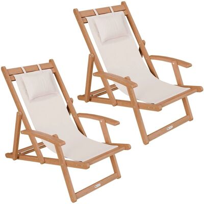Juskys 2er Set Akazienholz Strandliege Tavira Creme Juskys 2er Set Akazienholz Strandliege Tavira Creme