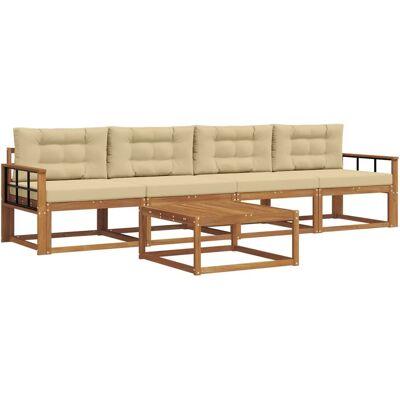 vidaXL Outdoor-Sofagarnitur mit Kissen 5 Stk Natur und Beige 3367171 vidaXL Outdoor-Sofagarnitur mit Kissen 5 Stk Natur und Beige 3367171