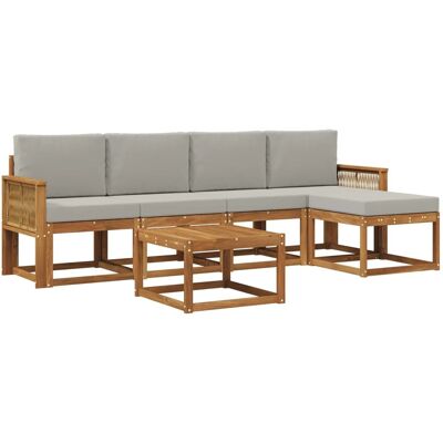 vidaXL Outdoor-Sofagarnitur 6 Stk Natur und Hellgrau Polyester 3385157 vidaXL Outdoor-Sofagarnitur 6 Stk Natur und Hellgrau Polyester 3385157
