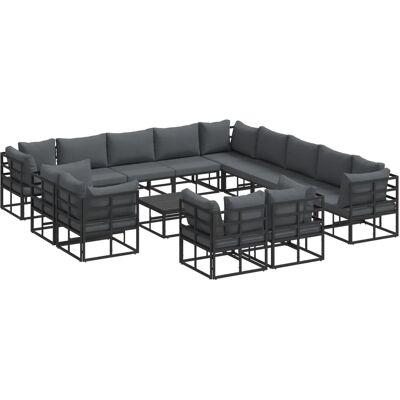 vidaXL Garten-Sofa-Set mit Kissen 14-Tlg Schwarz Aluminium 3378937 vidaXL Garten-Sofa-Set mit Kissen 14-Tlg Schwarz Aluminium 3378937