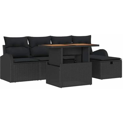 vidaXL 6-Teiliges Garten-Sofa-Set mit Kissen aus Schwarzem Poly Rattan 3361296 vidaXL 6-Teiliges Garten-Sofa-Set mit Kissen aus Schwarzem Poly Rattan 3361296