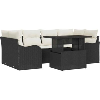 vidaXL Garten-Sofa-Set mit Kissen 7-Tlg Schwarz Poly Rattan 3348393 vidaXL Garten-Sofa-Set mit Kissen 7-Tlg Schwarz Poly Rattan 3348393