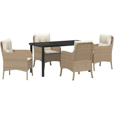 vidaXL 5-Teiliges Gartenset mit Kissen Beige Poly Rattan 3380171 vidaXL 5-Teiliges Gartenset mit Kissen Beige Poly Rattan 3380171