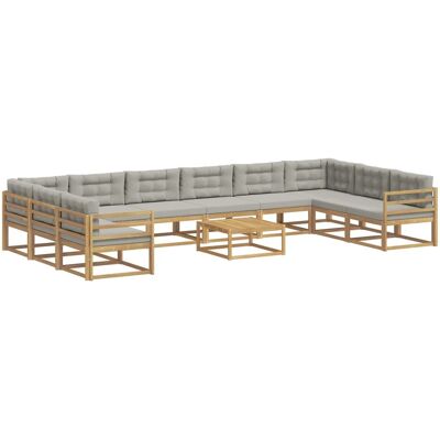 vidaXL Outdoor-Sofagarnitur mit Kissen 11 Stk Weiß und Hellgrau 3387125 vidaXL Outdoor-Sofagarnitur mit Kissen 11 Stk Weiß und Hellgrau 3387125