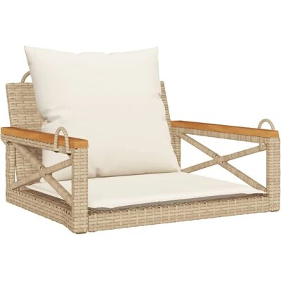 furnicato Hängesessel mit Kissen Beige 63x62x40 cm Poly Rattan furnicato Hängesessel mit Kissen Beige 63x62x40 cm Poly Rattan