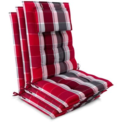 Beautissu 3er Set Sun-HL Hochlehner Auflage 120x50x8cm Rot-Gestreift Beautissu 3er Set Sun-HL Hochlehner Auflage 120x50x8cm Rot-Gestreift