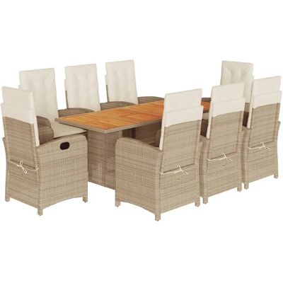 vidaXL 9-tlg. Garten-Essgruppe mit Kissen Beigemischung Poly Rattan Beige vidaXL 9-tlg. Garten-Essgruppe mit Kissen Beigemischung Poly Rattan Beige