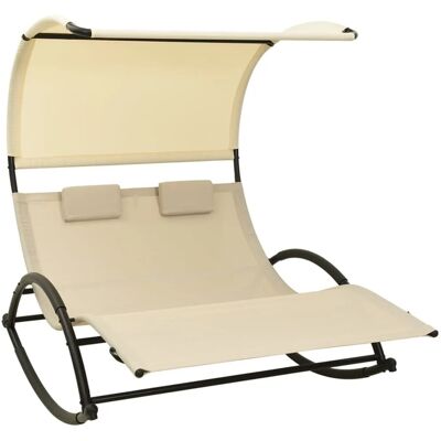 furnicato Doppel-Sonnenliege mit Sonnendach Textilene Creme furnicato Doppel-Sonnenliege mit Sonnendach Textilene Creme
