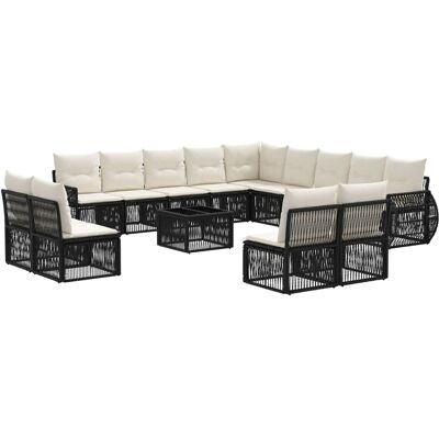 vidaXL Gartensofa-Set 14-Tlg Schwarz und Cremeweiß Poly-Rattan 3435583 vidaXL Gartensofa-Set 14-Tlg Schwarz und Cremeweiß Poly-Rattan 3435583