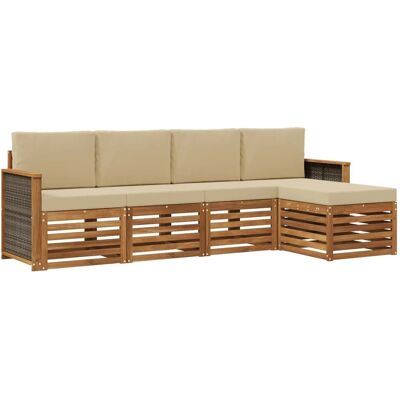 vidaXL Outdoor-Sofagarnitur mit Kissen 5 Stk Natur und Beige 3384229 vidaXL Outdoor-Sofagarnitur mit Kissen 5 Stk Natur und Beige 3384229