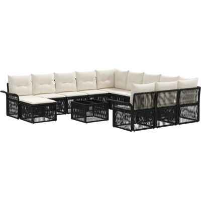 vidaXL Gartensofa-Set 13-Tlg Schwarz und Cremeweiß Poly-Rattan 3435037 vidaXL Gartensofa-Set 13-Tlg Schwarz und Cremeweiß Poly-Rattan 3435037