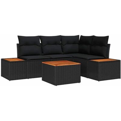vidaXL Garten-Sofa-Set mit Kissen 5-Tlg Schwarz Poly Rattan 3348079 vidaXL Garten-Sofa-Set mit Kissen 5-Tlg Schwarz Poly Rattan 3348079