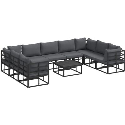 vidaXL Gartensofa-Set mit Kissen 10 Stk Schwarz Aluminium 3378905 vidaXL Gartensofa-Set mit Kissen 10 Stk Schwarz Aluminium 3378905