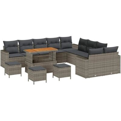 vidaXL Garten-Sofa-Set 14-Tlg Grau Poly Rattan 3361683 vidaXL Garten-Sofa-Set 14-Tlg Grau Poly Rattan 3361683