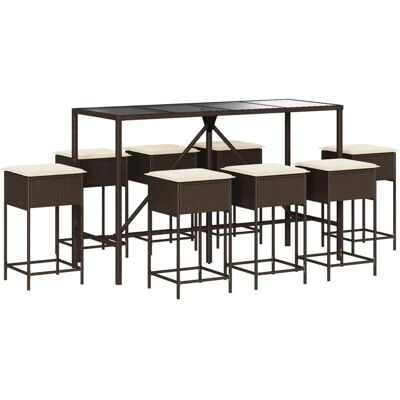 vidaXL 9-Tlg Gartenbar-Set mit Kissen Braun Poly Rattan 3261471 vidaXL 9-Tlg Gartenbar-Set mit Kissen Braun Poly Rattan 3261471