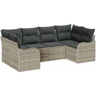 vidaXL Garten-Sofa-Set mit Kissen 6-Tlg Hellgrau Poly Rattan 3345842 vidaXL Garten-Sofa-Set mit Kissen 6-Tlg Hellgrau Poly Rattan 3345842