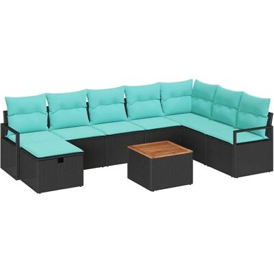 vidaXL Gartensofa-Set mit Kissen 9-Tlg Schwarz Poly-Rattan 3359557 vidaXL Gartensofa-Set mit Kissen 9-Tlg Schwarz Poly-Rattan 3359557