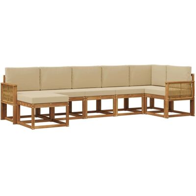 vidaXL Outdoor-Sofagarnitur mit Kissen 7 Stk Natur und Beige Polyester 3385399 vidaXL Outdoor-Sofagarnitur mit Kissen 7 Stk Natur und Beige Polyester 3385399