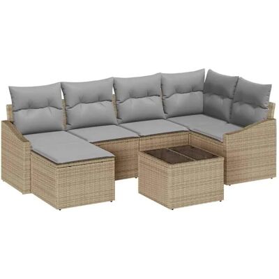 vidaXL Garten-Sofa-Set 7-Tlg Beige Poly Rattan 3346800 vidaXL Garten-Sofa-Set 7-Tlg Beige Poly Rattan 3346800