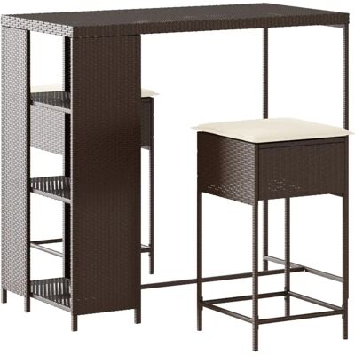 vidaXL 3-tlg Gartenbar-Set mit Kissen Braun Poly Rattan Modell 5 vidaXL 3-tlg Gartenbar-Set mit Kissen Braun Poly Rattan Modell 5