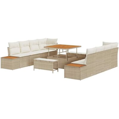 vidaXL Garten-Sofa-Set mit Kissen 11-Tlg Beige Poly Rattan 3362896 vidaXL Garten-Sofa-Set mit Kissen 11-Tlg Beige Poly Rattan 3362896