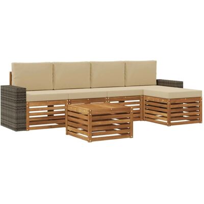 vidaXL Outdoor-Sofagarnitur mit Kissen 6 Stk Natur und Beige 3384279 vidaXL Outdoor-Sofagarnitur mit Kissen 6 Stk Natur und Beige 3384279