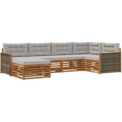 vidaXL Outdoor-Sofagarnitur mit Kissen 6 Stk Natur und Hellgrau 3383559 vidaXL Outdoor-Sofagarnitur mit Kissen 6 Stk Natur und Hellgrau 3383559