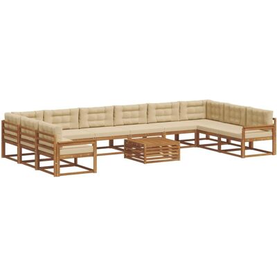 vidaXL Outdoor-Sofagarnitur mit Kissen 11-Tlg Natur und Beige 3368266 vidaXL Outdoor-Sofagarnitur mit Kissen 11-Tlg Natur und Beige 3368266