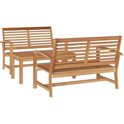 vidaXL Gartensofa-Set 3 Stk Natur Massivholz Teak 3356855 vidaXL Gartensofa-Set 3 Stk Natur Massivholz Teak 3356855